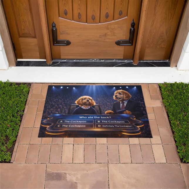 Cockapoo Door Mat Who Ate The Sock Welcome Mat (Outdoor)