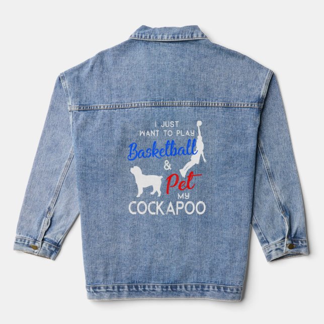 Cockapoo Funny Basketball Dog Owner  Xmas  Denim Jacket (Back)