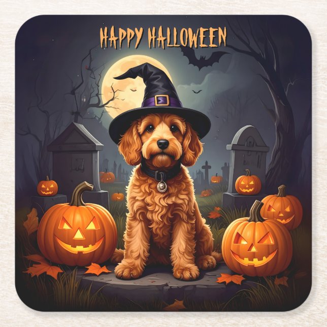 Cockapoo Halloween Square Paper Coaster (Front)