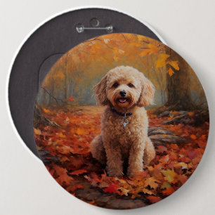 Cockapoo in Autumn Leaves Fall Inspire 6 Cm Round Badge