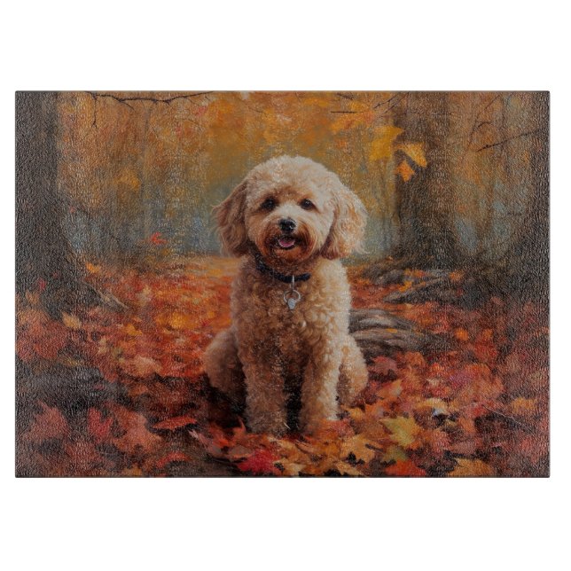 Cockapoo in Autumn Leaves Fall Inspire Cutting Board (Front)