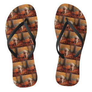 Cockapoo in Autumn Leaves Fall Inspire Flip Flops