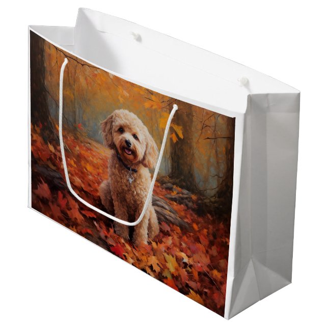Cockapoo in Autumn Leaves Fall Inspire Large Gift Bag (Front Angled)