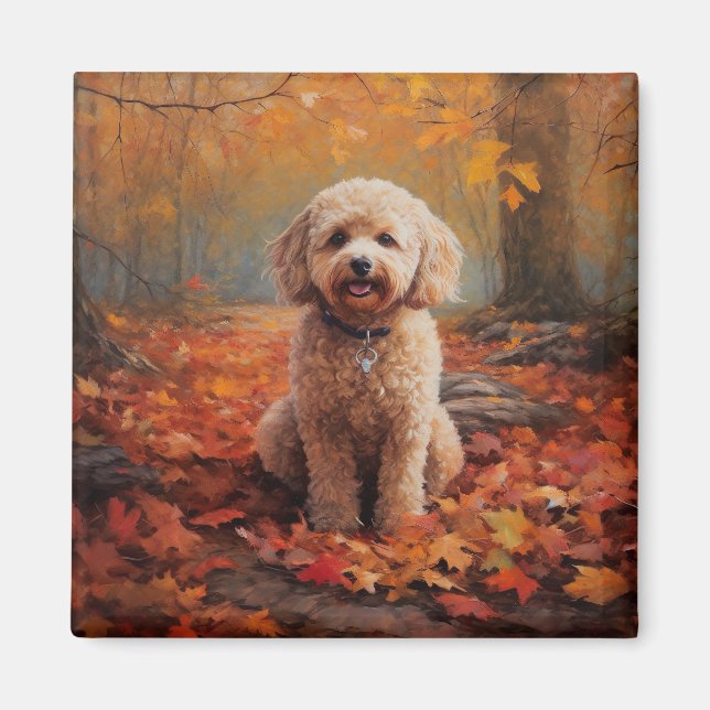 Cockapoo in Autumn Leaves Fall Inspire Magnet (Front)