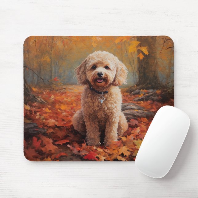 Cockapoo in Autumn Leaves Fall Inspire Mouse Mat (With Mouse)