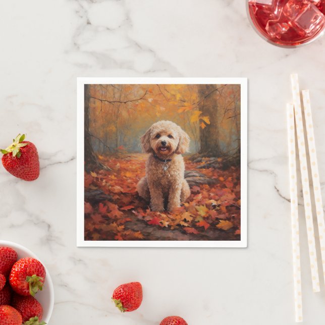 Cockapoo in Autumn Leaves Fall Inspire Napkin (Insitu)
