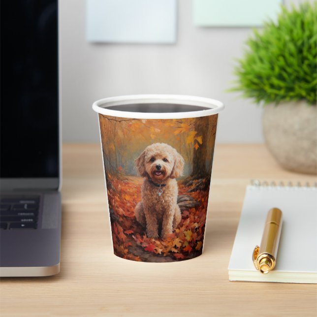 Cockapoo in Autumn Leaves Fall Inspire Paper Cups (Insitu)