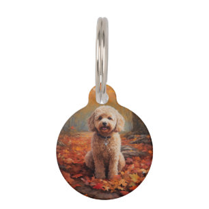 Cockapoo in Autumn Leaves Fall Inspire Pet Tag
