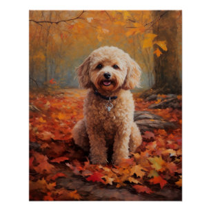 Cockapoo in Autumn Leaves Fall Inspire Poster