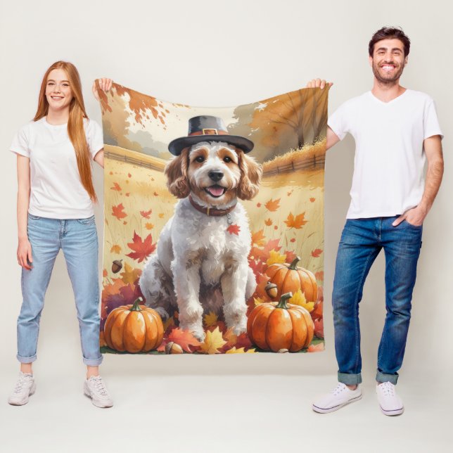 Cockapoo In Autumn Leaves Thanksgiving Art Fleece Blanket (In Situ)