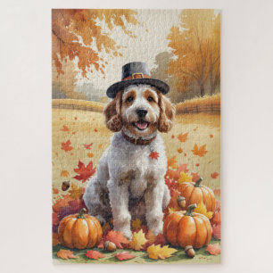 Cockapoo In Autumn Leaves Thanksgiving Art Jigsaw Puzzle