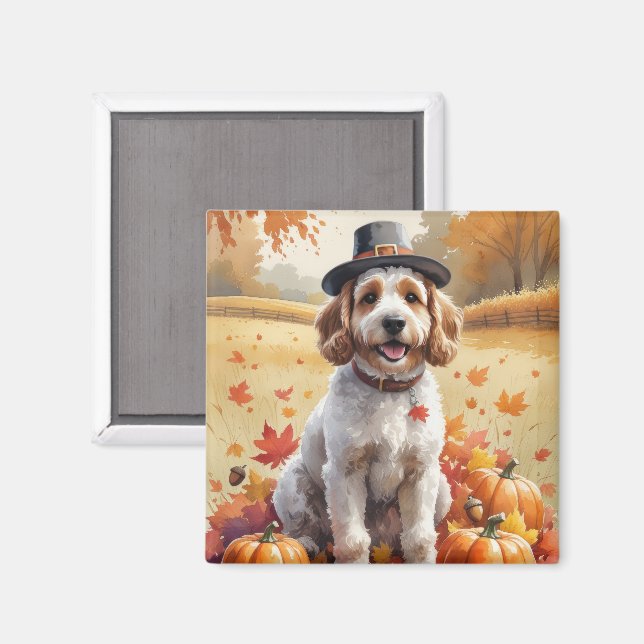 Cockapoo In Autumn Leaves Thanksgiving Art Magnet (Front/Back)
