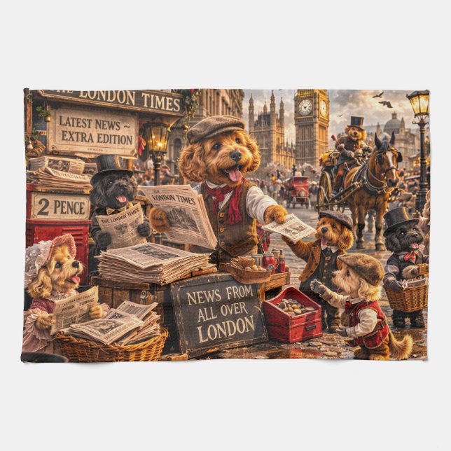 Cockapoo London Wall Art – Vintage Tea Towel (Horizontal)
