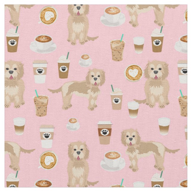 cockapoo pink coffee fabric (Close Up)