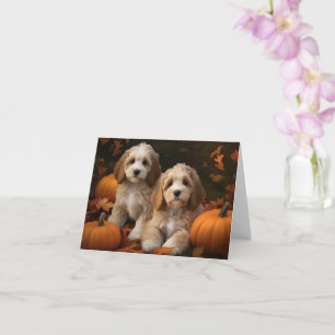 Cockapoo Puppy Autumn Delight Pumpkin  Card