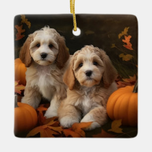 Cockapoo Puppy Autumn Delight Pumpkin  Ceramic Ornament
