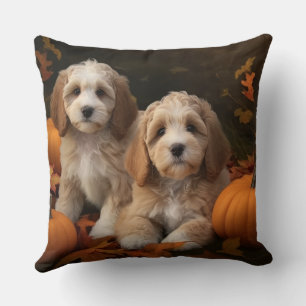 Cockapoo Puppy Autumn Delight Pumpkin  Cushion