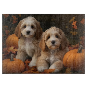 Cockapoo Puppy Autumn Delight Pumpkin  Cutting Board