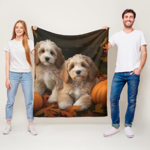 Cockapoo Puppy Autumn Delight Pumpkin  Fleece Blanket