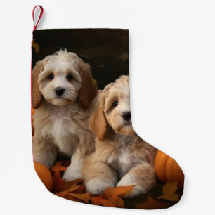 Cockapoo Puppy Autumn Delight Pumpkin  Small Christmas Stocking