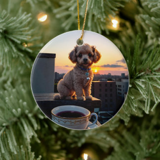 Cockapoo puppy enjoying coffee | Morning Joy with  Ceramic Tree Decoration