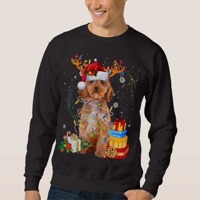Cockapoo Reindeer Christmas Lights Funny Dog Xmas  Sweatshirt (Front)