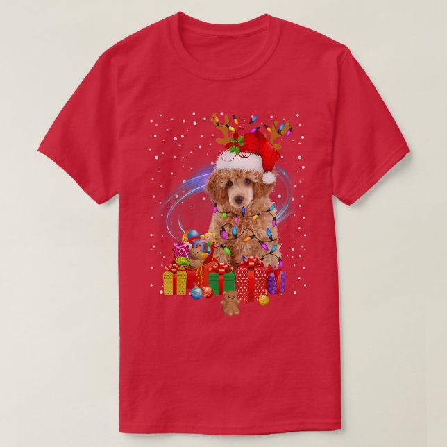 Cockapoo Reindeer Christmas Lights Funny Dog Xmas  T-Shirt (Design Front)