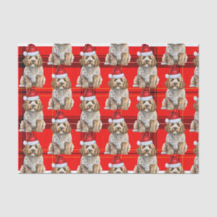 Cockapoo Santa Dog on Red Plaid Christmas Holiday Tissue Paper