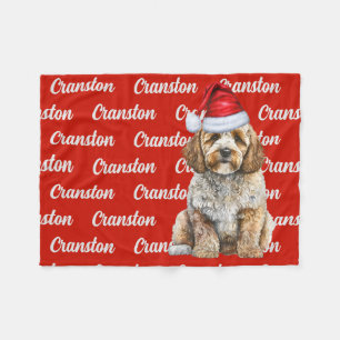 Cockapoo Santa Dog with Custom Name Christmas Fleece Blanket