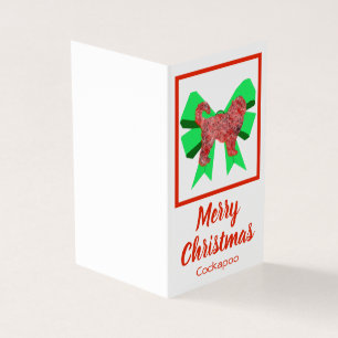 Cockapoo Silhouette Christmas Dog & Green Bow Tag