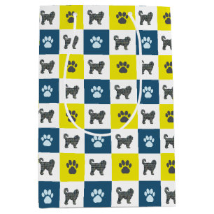 Cockapoo Silhouette Dog & Paw Yellow & Black Grid Medium Gift Bag