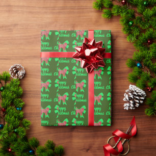 Cockapoo Silhouette Green Christmas Dog & Grn Bow Wrapping Paper