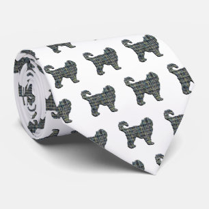 Cockapoo Silhouette Yellow & Black Grid White Tie