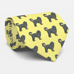 Cockapoo Silhouette Yellow & Black Grid Yellow Tie