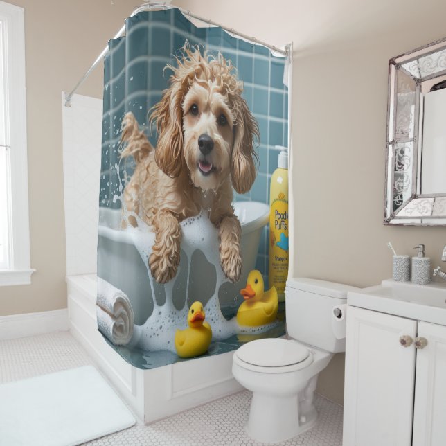 Cockapoo Sloppy Sleepy Cute Funny  Shower Curtain (In Situ)