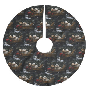 Cockapoo Snowy Sleigh Christmas Decor Brushed Polyester Tree Skirt