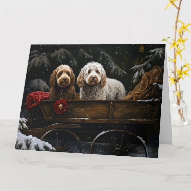 Cockapoo Snowy Sleigh Christmas Decor     Card (Yellow Flower)
