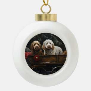 Cockapoo Snowy Sleigh Christmas Decor     Ceramic Ball Christmas Ornament
