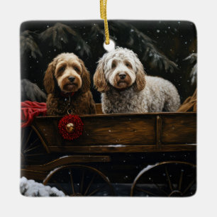 Cockapoo Snowy Sleigh Christmas Decor Ceramic Ornament