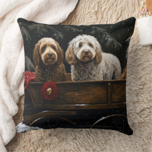 Cockapoo Snowy Sleigh Christmas Decor   Cushion