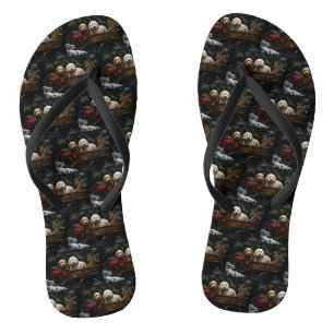 Cockapoo Snowy Sleigh Christmas Decor Flip Flops