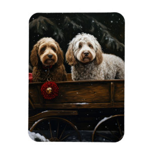 Cockapoo Snowy Sleigh Christmas Decor Magnet