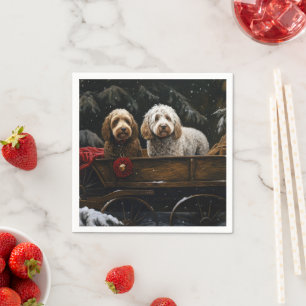 Cockapoo Snowy Sleigh Christmas Decor Napkin