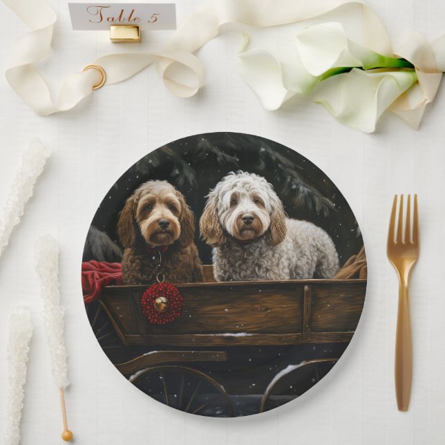 Cockapoo Snowy Sleigh Christmas Decor    Paper Plate (Wedding)