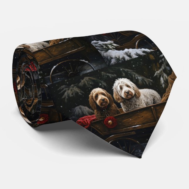 Cockapoo Snowy Sleigh Christmas Decor    Tie (Rolled)