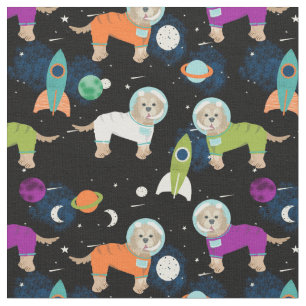 cockapoo space dogs pattern fabric