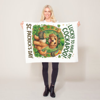 Cockapoo St Patrick's Day Lucky Dog Pot of Gold Fleece Blanket