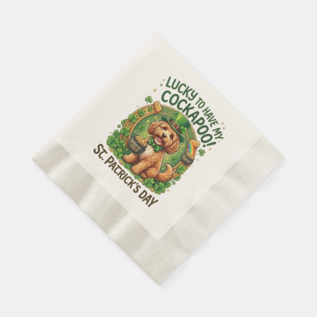Cockapoo St Patrick's Day Lucky Dog Pot of Gold Napkin (Corner)