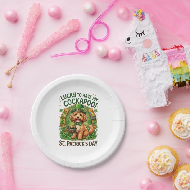 Cockapoo St Patrick's Day Lucky Dog Pot of Gold Paper Plate (Party)