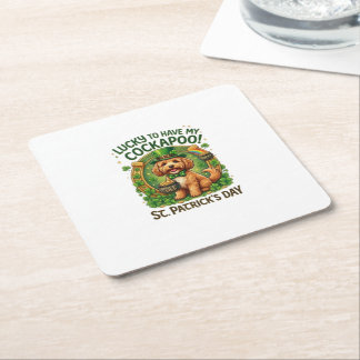 Cockapoo St Patrick's Day Lucky Dog Pot of Gold Square Paper Coaster